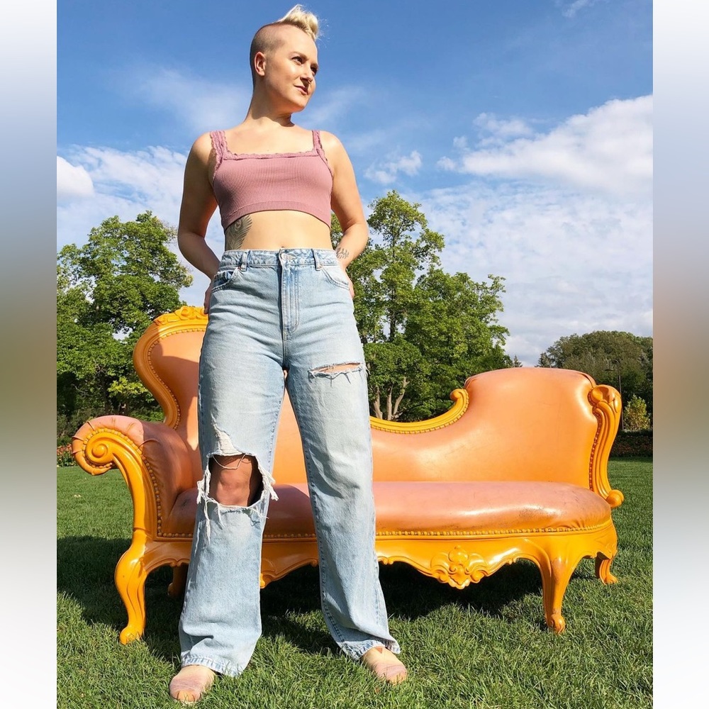 Garage Clothing Highwaisted Distressed Wide Leg Jean